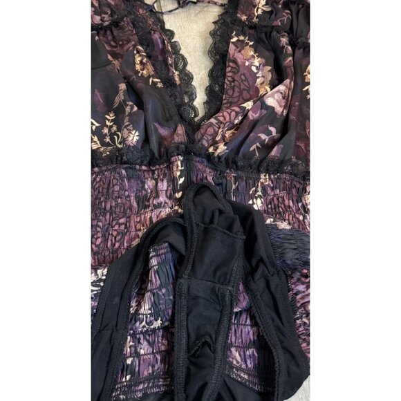 Free People MEDIUM Bodysuit Worth The Wait Balloon Long Sleeves Smocked Lace - Picture 11 of 14